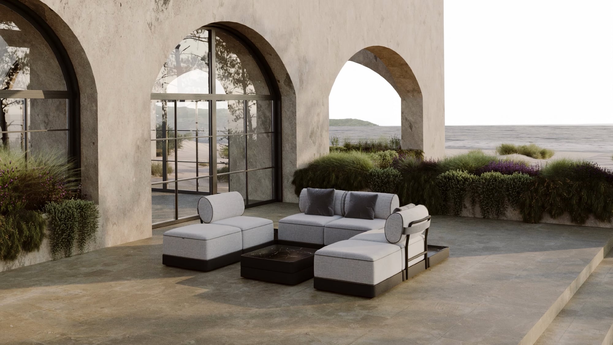 Compact outdoor lounge set sized for a city balcony