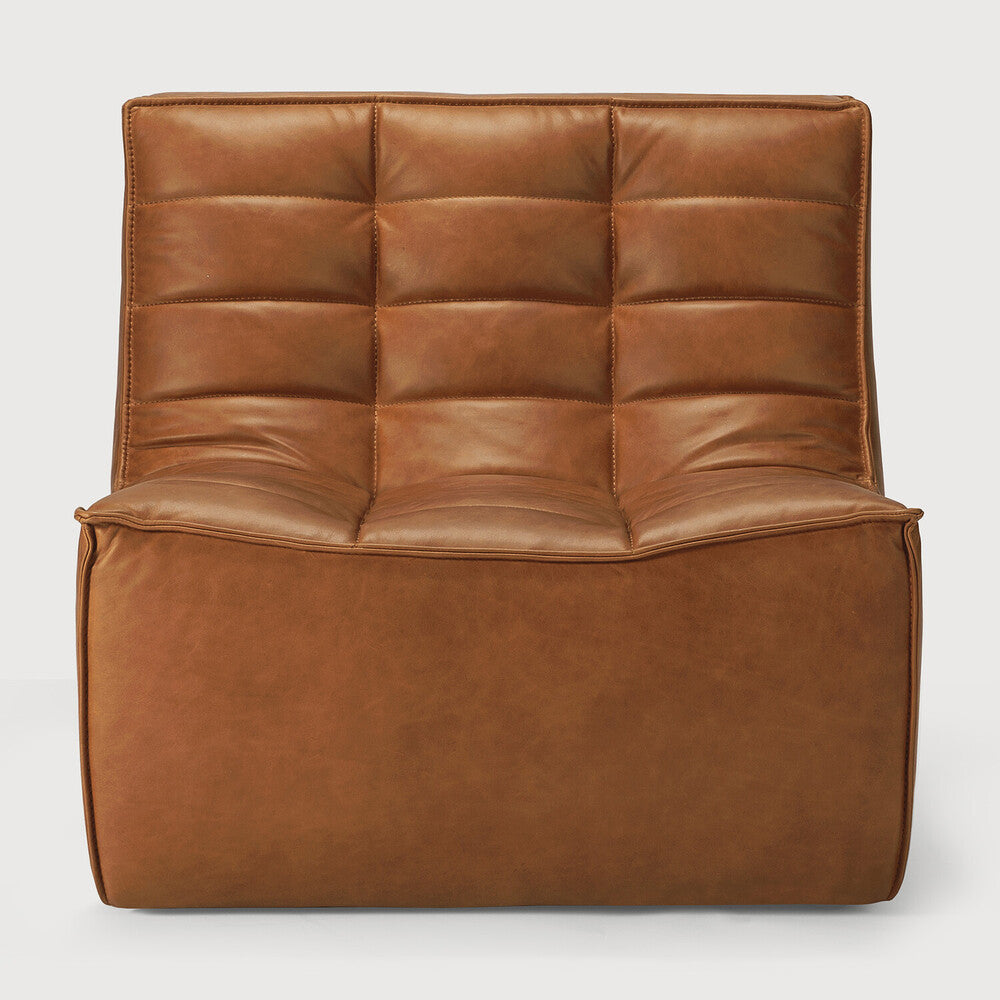 Ethnicraft N701 one-seater in brown leather, eco friendly seating crafted with Comosum