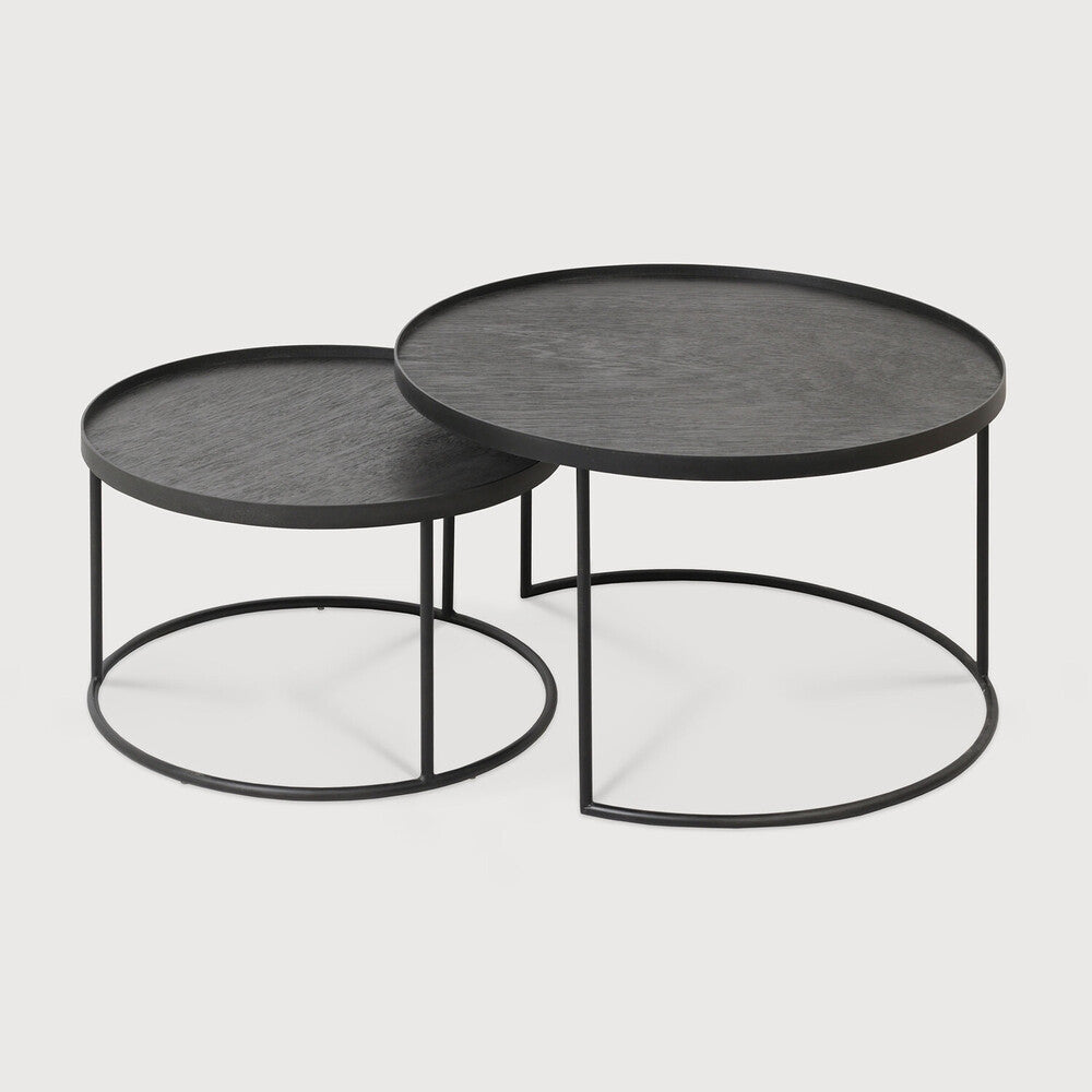Ethnicraft Tray Round Coffee Table Set, FSC-certified solid wood furniture by Belgian brand