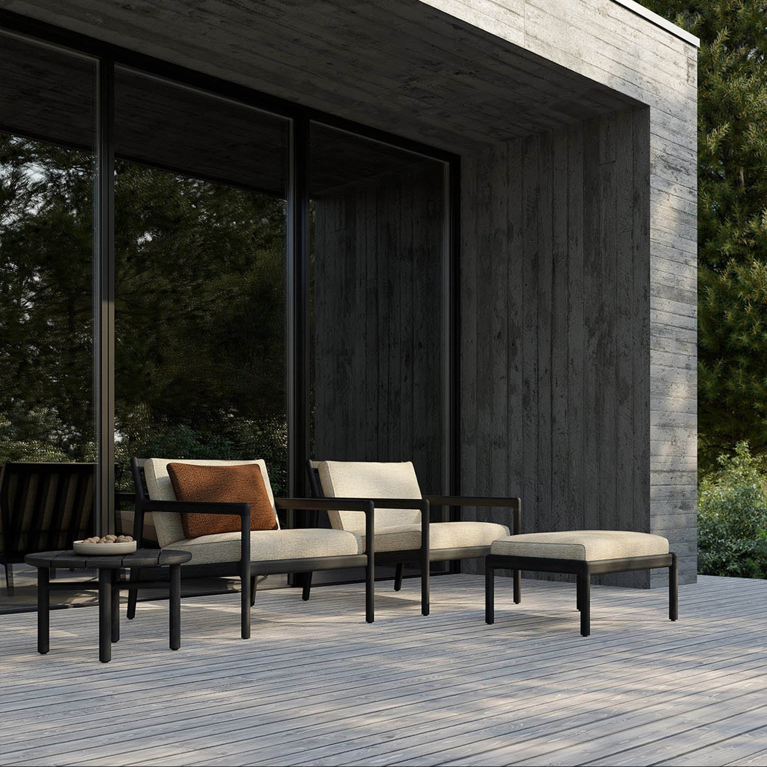 Ethnicraft Jack Outdoor Footstool with FSC-certified solid wood frame, Belgian design