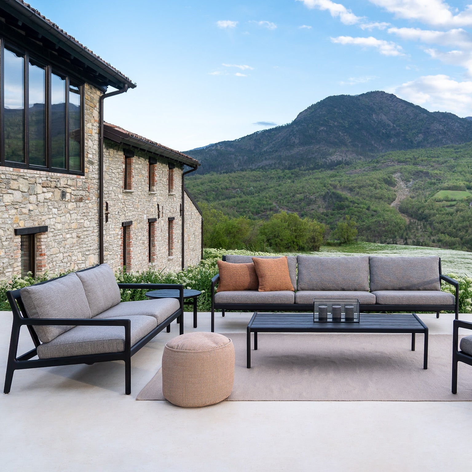 Ethnicraft Jack Outdoor 3 Seat Sofa with FSC-certified solid wood frame, Belgian design