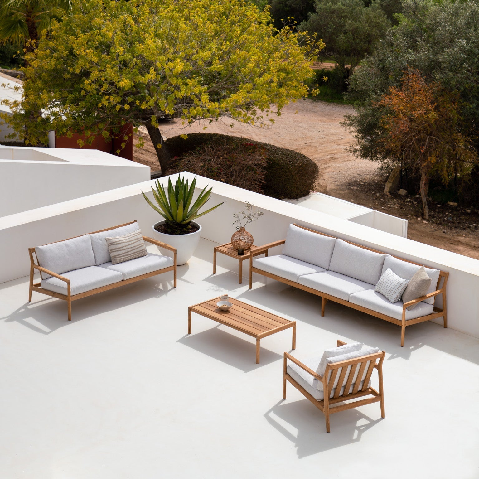 Ethnicraft Jack Outdoor 3 Seat Sofa with FSC-certified solid wood frame, Belgian design