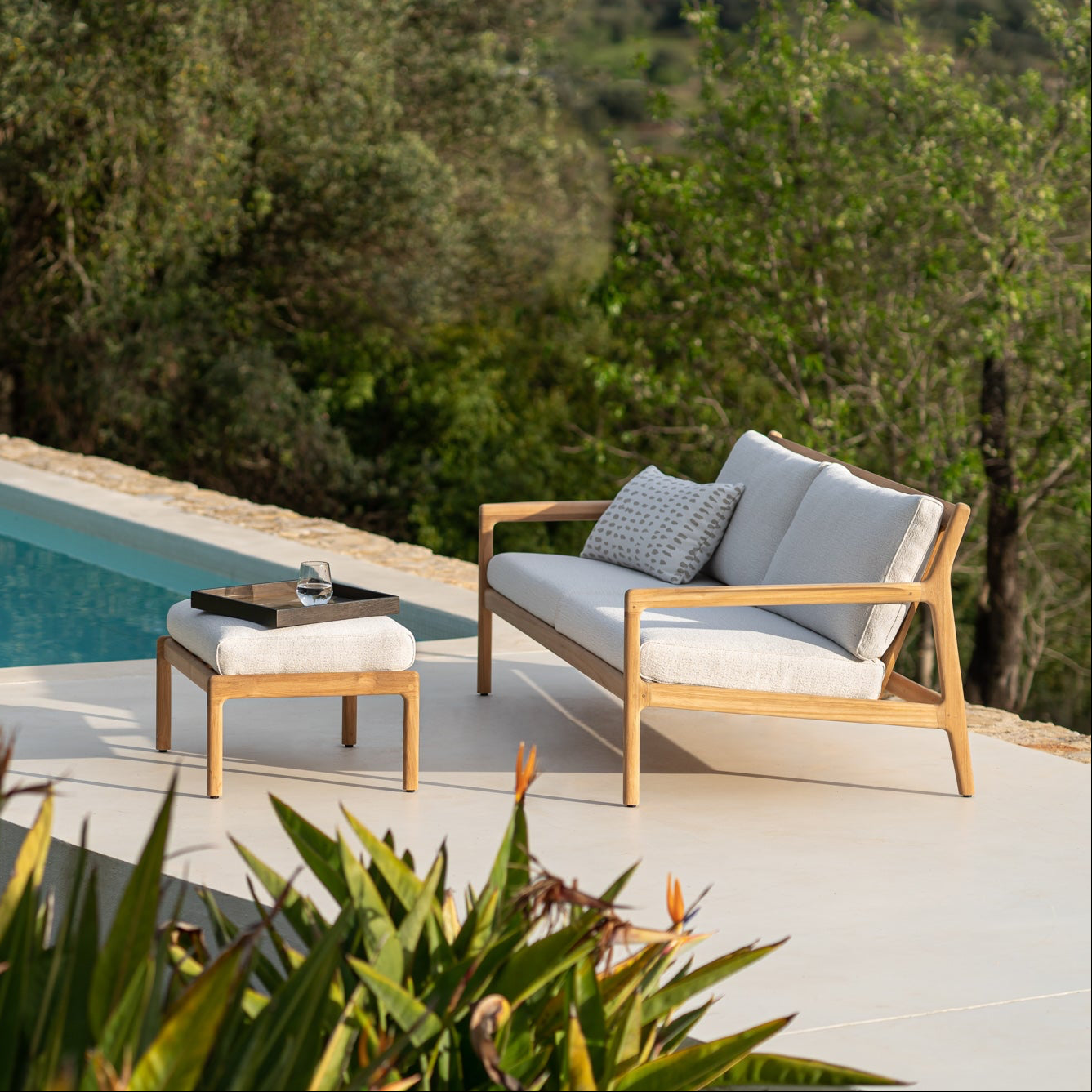 Ethnicraft Jack Outdoor Footstool with FSC-certified solid wood frame, Belgian design