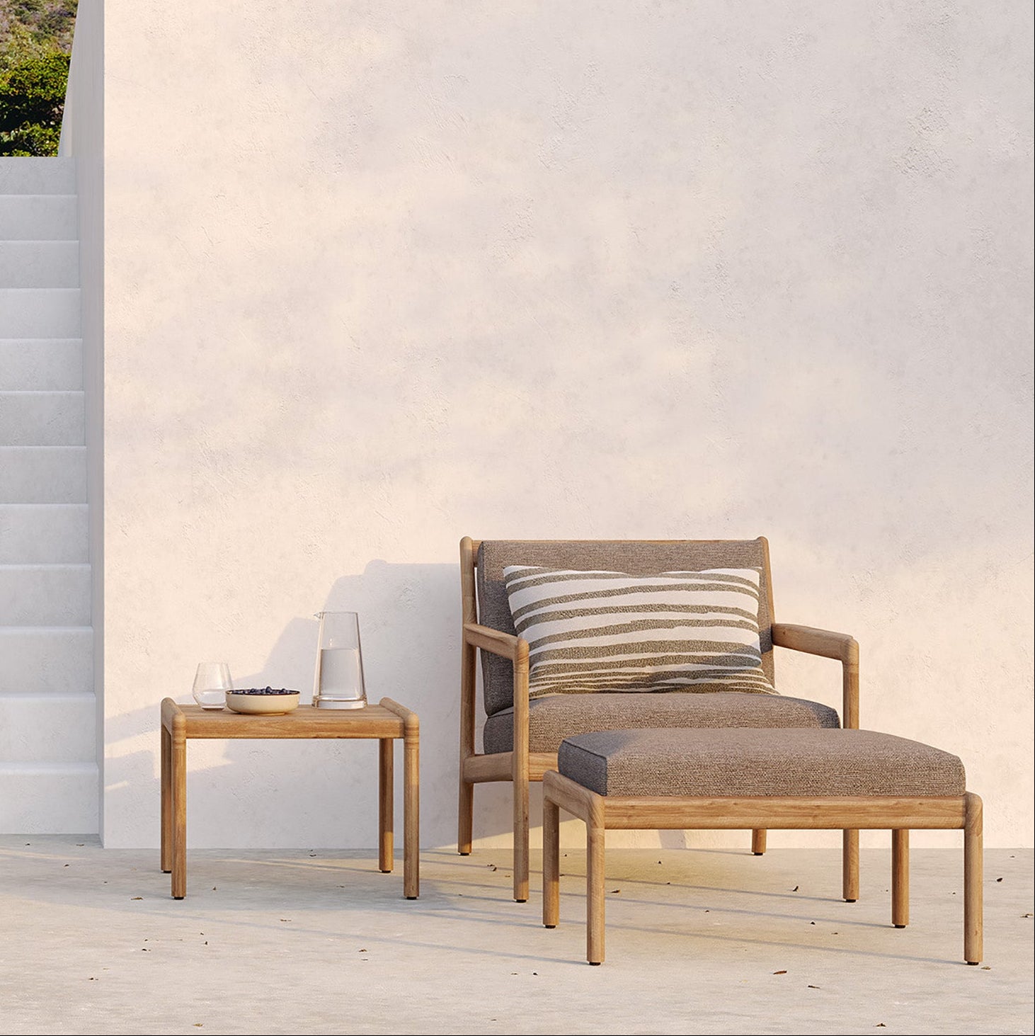 Ethnicraft Jack Outdoor Footstool with FSC-certified solid teak frame