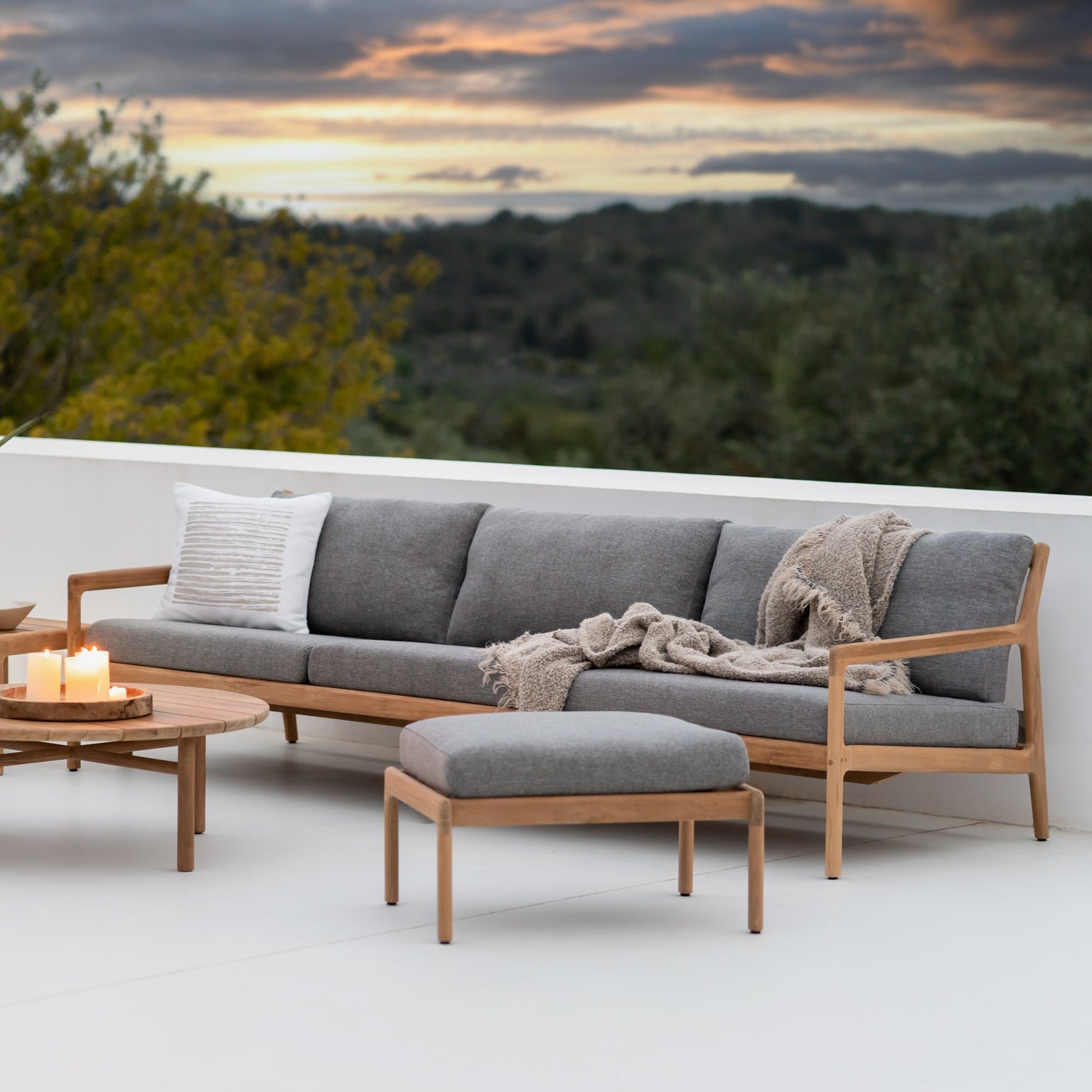 Ethnicraft Jack Outdoor Footstool with FSC-certified solid wood frame, Belgian design