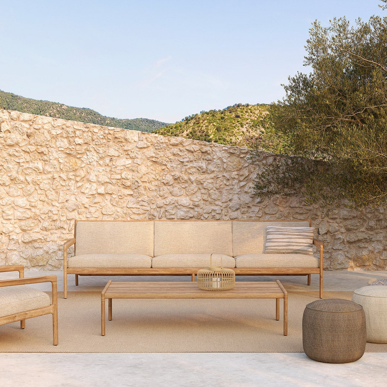 Ethnicraft Jack Outdoor 3 Seat Sofa with FSC-certified solid wood frame, Belgian design