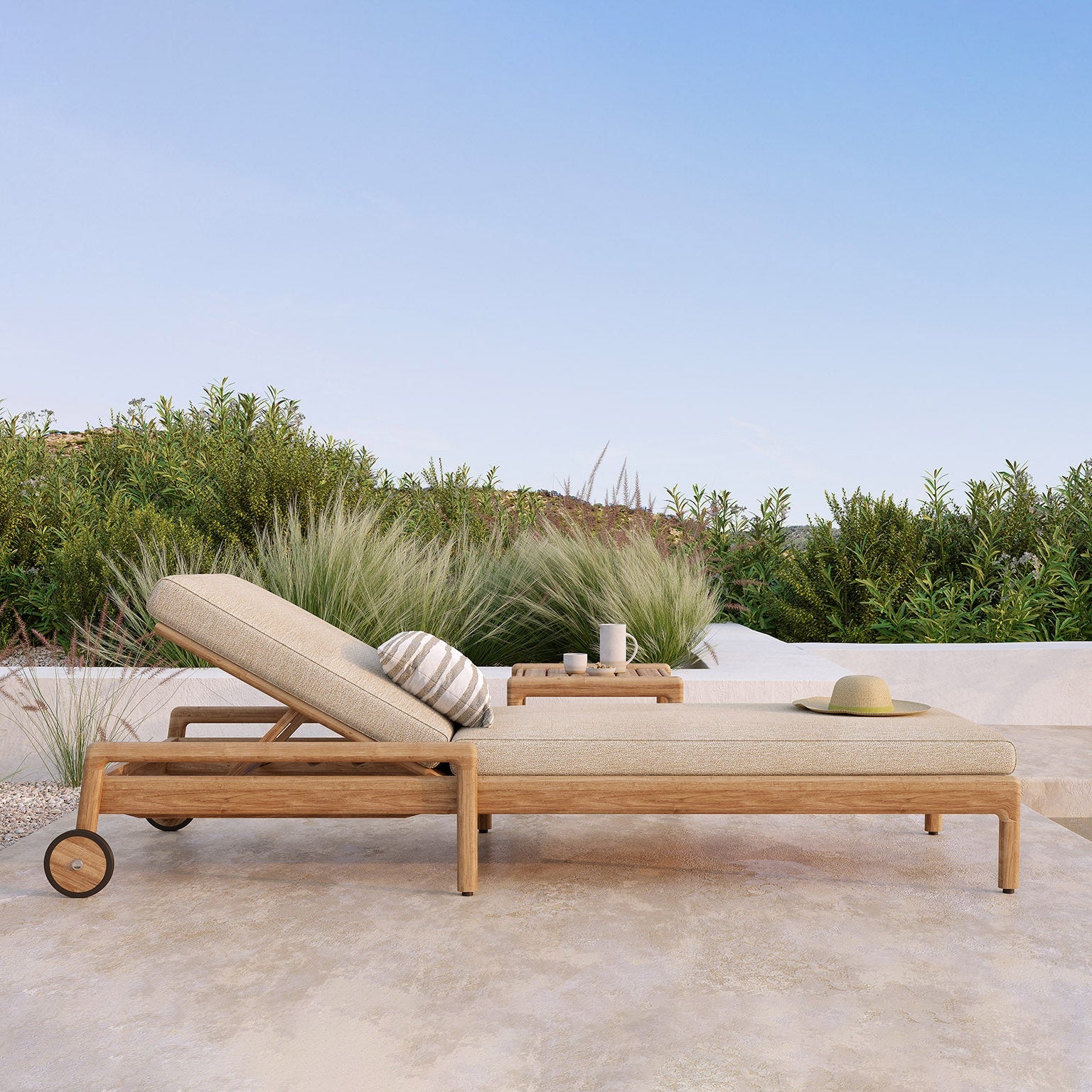 Ethnicraft Jack Outdoor Adjustable Lounger in teak, FSC-certified solid teak