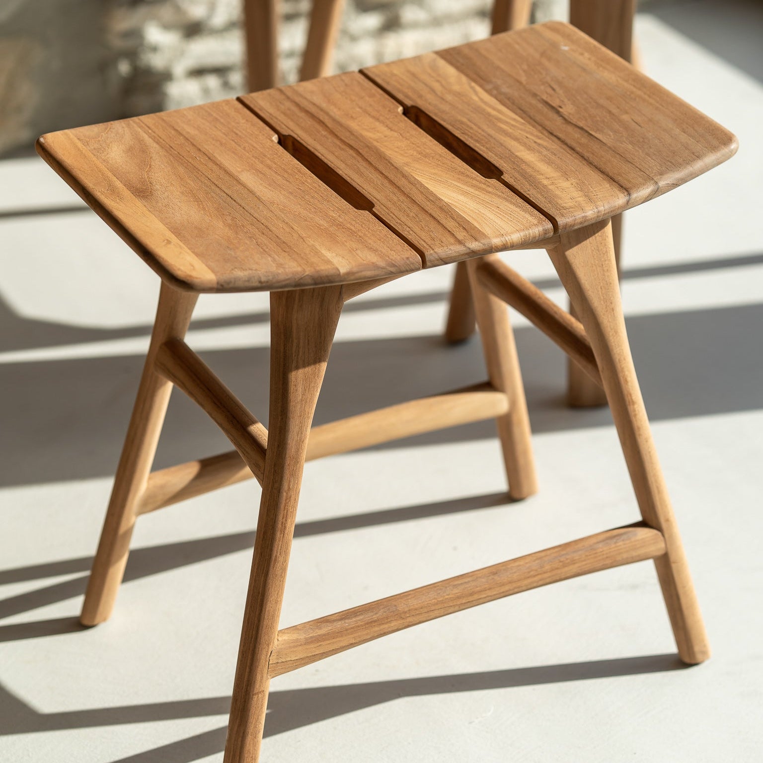 Ethnicraft Osso outdoor stool, FSC-certified solid wood furniture by Belgian brand