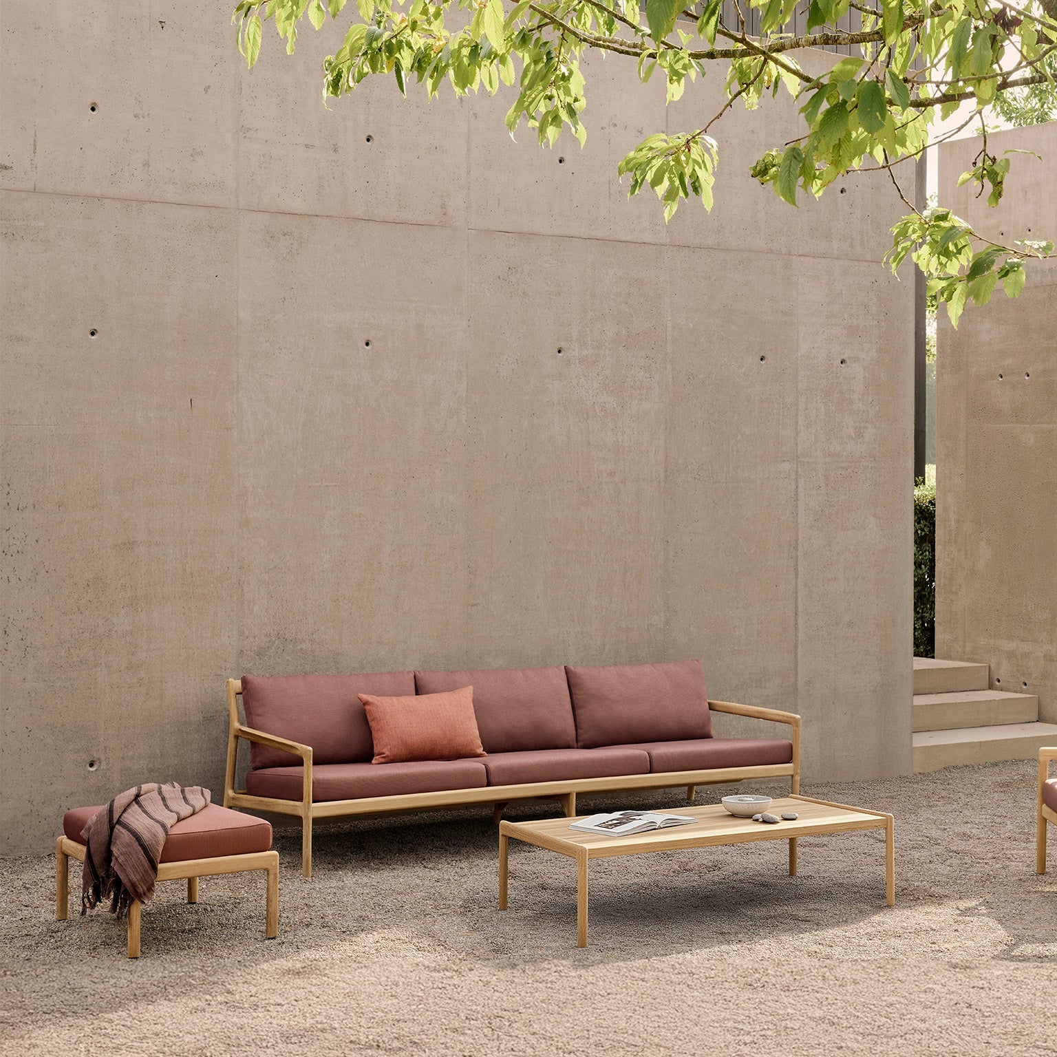 Ethnicraft Jack Outdoor Footstool with FSC-certified solid wood frame, Belgian design
