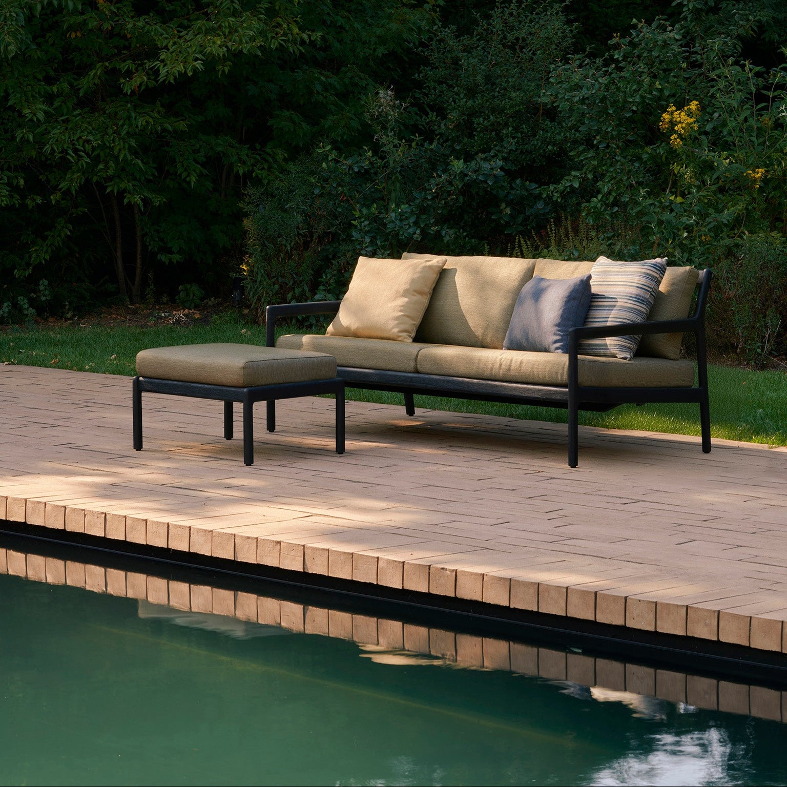 Ethnicraft Jack Outdoor Footstool with FSC-certified solid wood frame, Belgian design