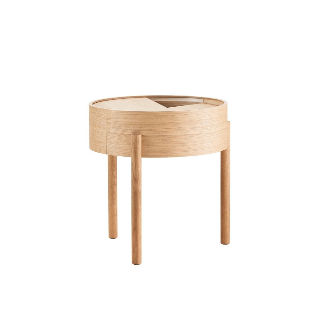 WOUD Arc Side Table in white-pigmented FSC-certified solid oak designed by Hans-Christian Bauer, Danish design