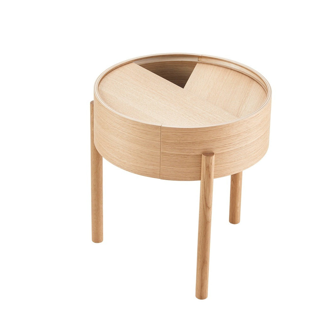WOUD Arc Side Table in white-pigmented FSC-certified solid oak designed by Hans-Christian Bauer, Danish design
