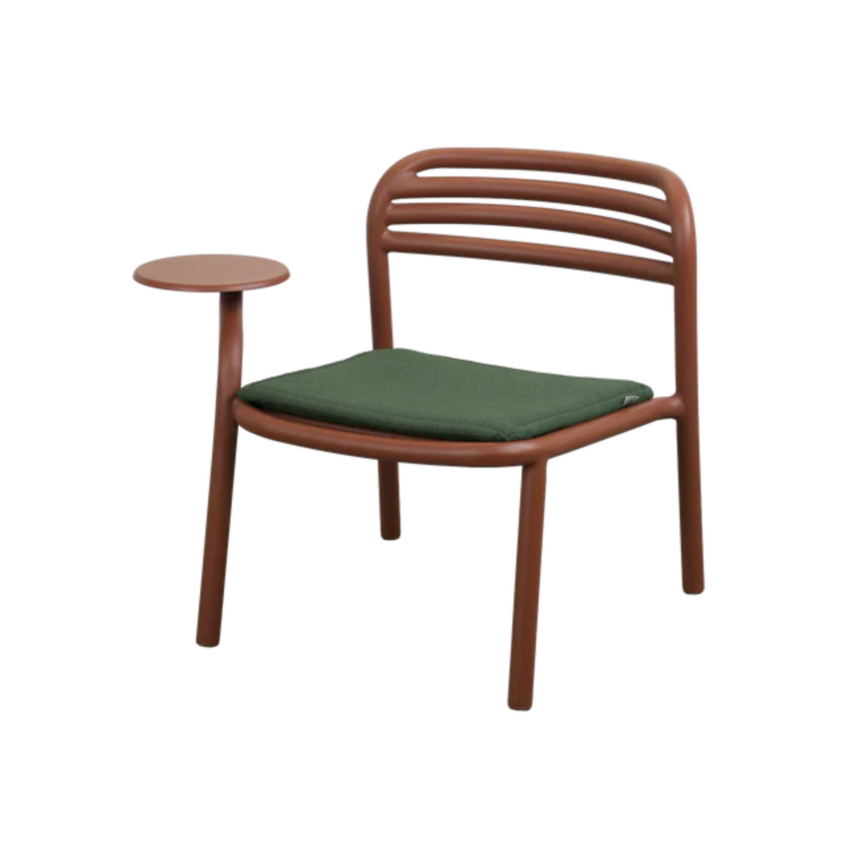 Cane-line Bliss Lounge Chair with Side Table Right in Desert Red with Light Green cushion, aluminum