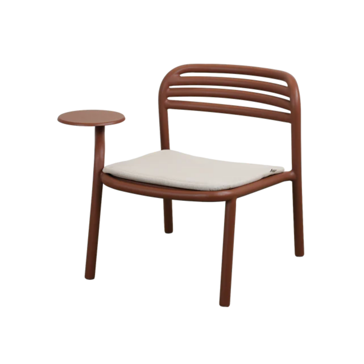 Cane-line Bliss Lounge Chair with Side Table Right in Desert Red with Sand cushion, aluminum