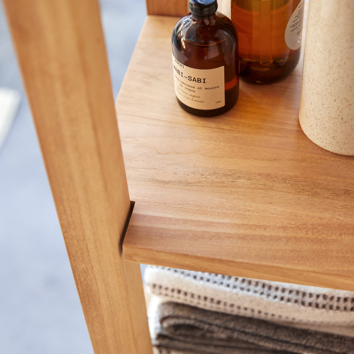 Serena teak bathroom cabinet, side view