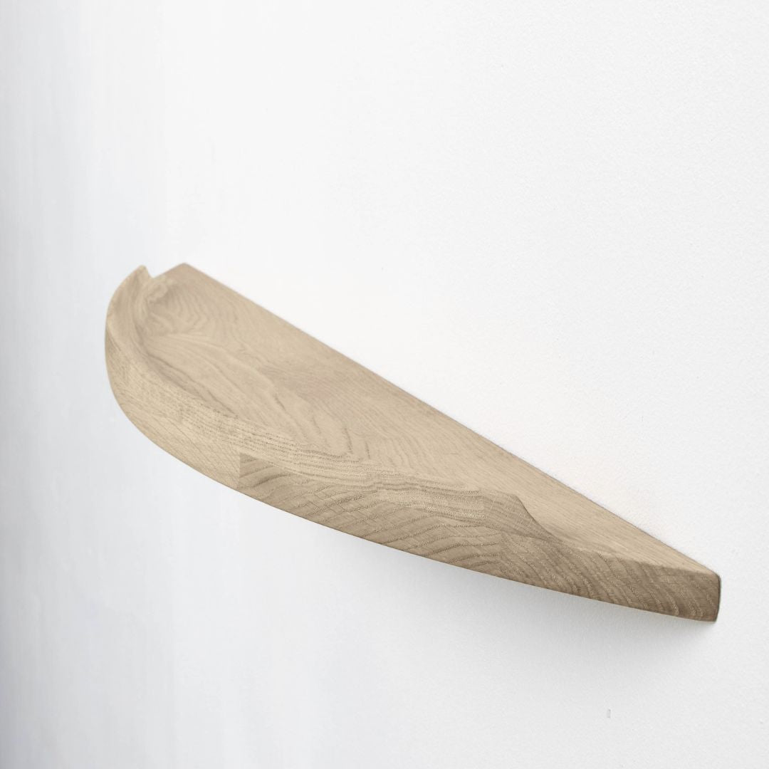 Aakjaer Arcus Shelf Large in white oiled oak, a 43.3 in floating solid oak wall shelf