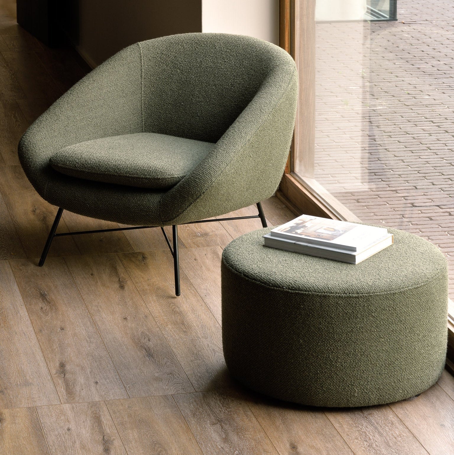 Ethnicraft Barrow Pouf with FSC-certified solid wood frame, Belgian design