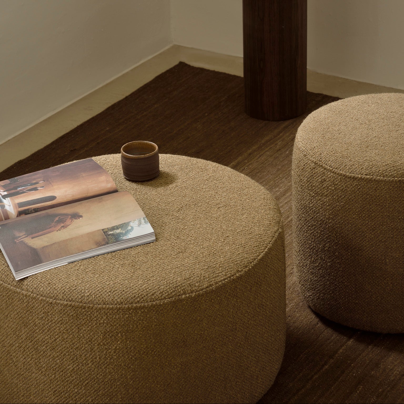 Ethnicraft Barrow Pouf with FSC-certified solid wood frame, Belgian design