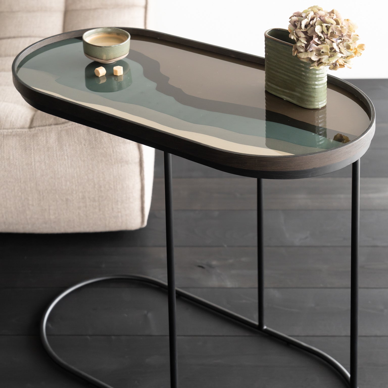 Ethnicraft Oblong Tray Side Table, FSC-certified solid wood furniture by Belgian brand