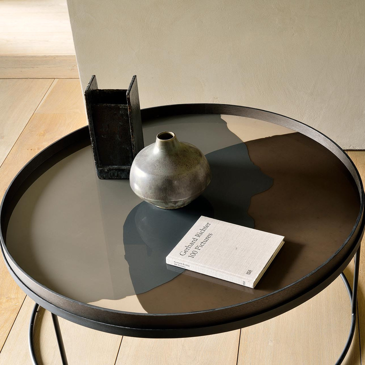 Ethnicraft Combined Dots Glass Tray with bronzed glass, Belgian-designed accessory