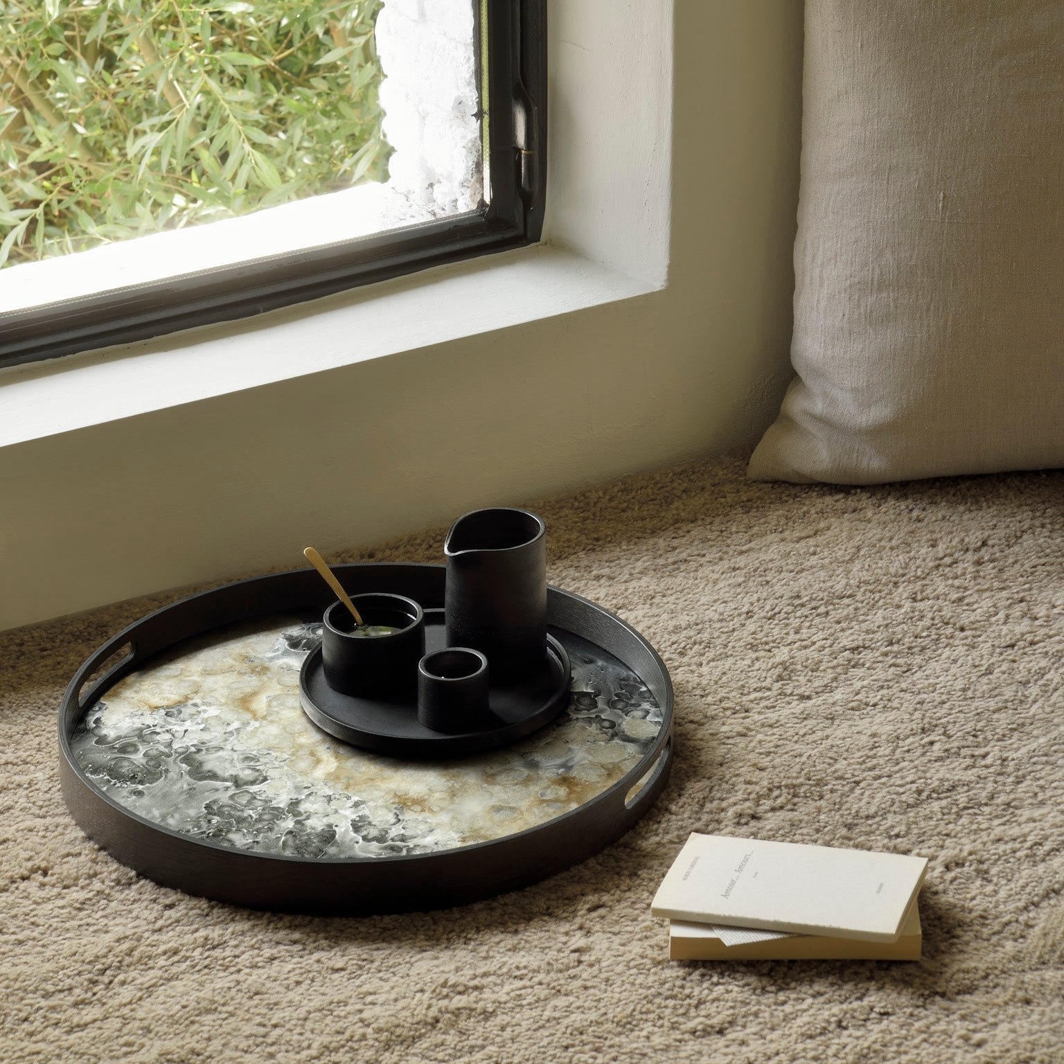 Ethnicraft Organic Glass Tray with bronzed glass, Belgian-designed accessory