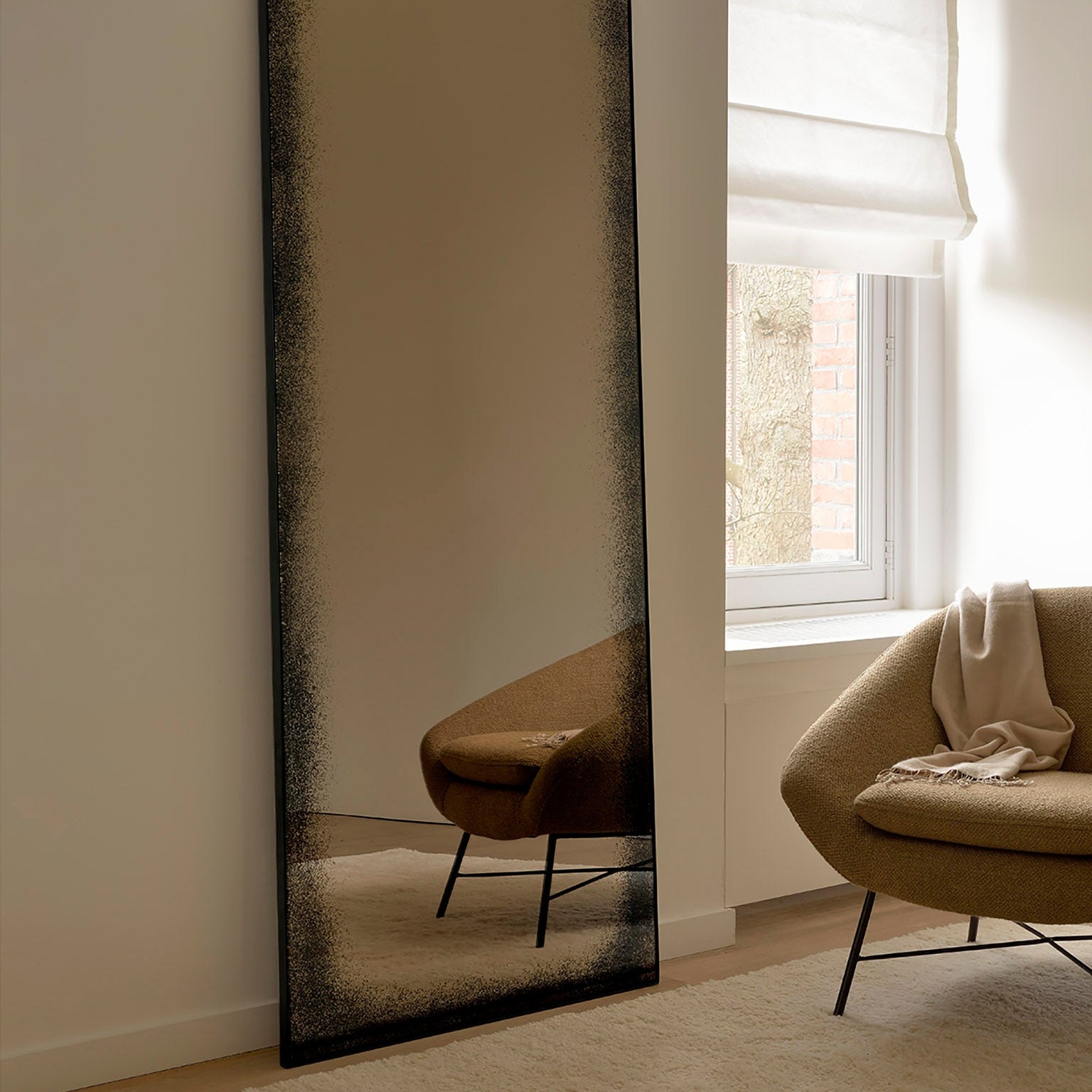 Ethnicraft Aged Wall Mirror with bronzed glass and Belgian craftsmanship