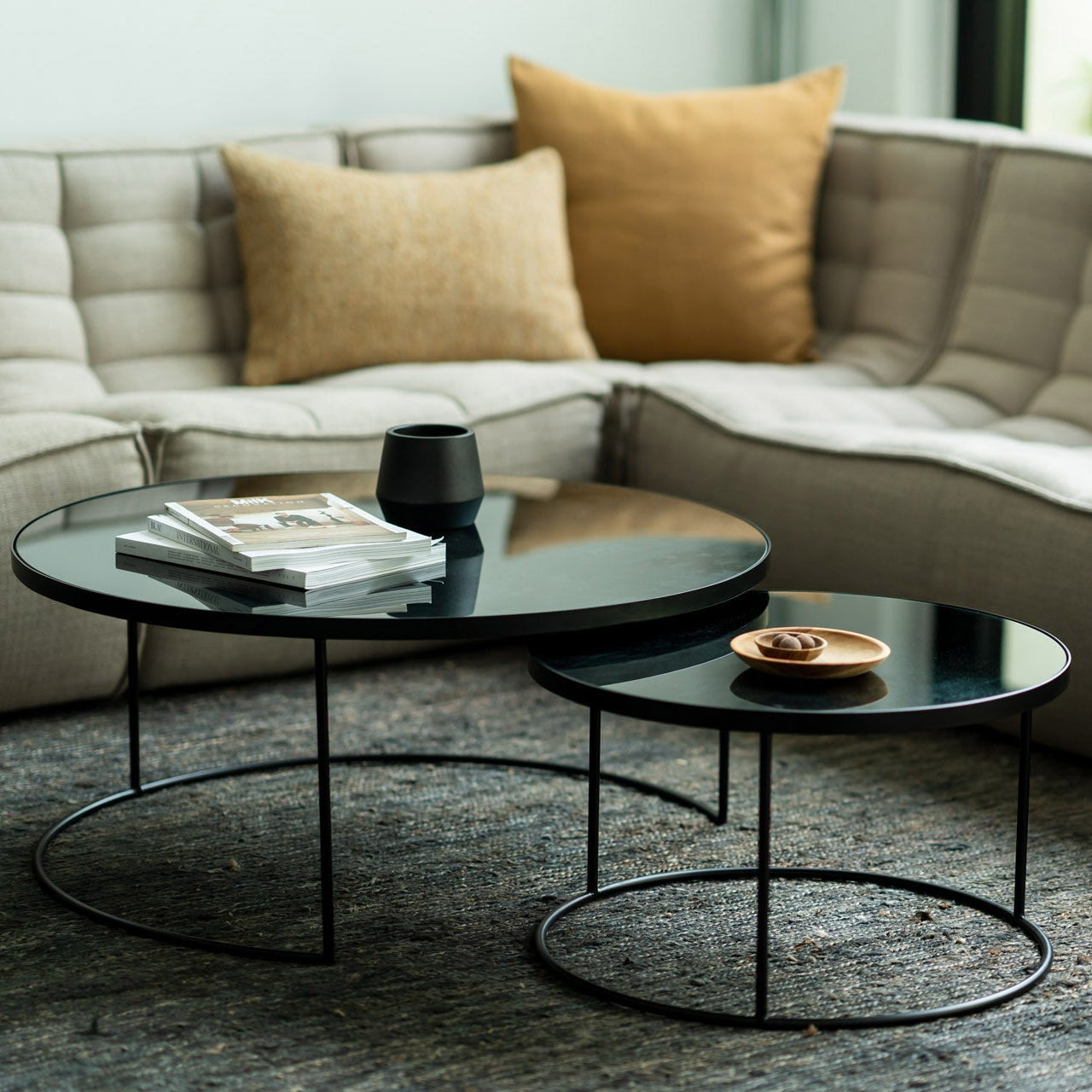 Ethnicraft Nesting Coffee Table Set, FSC-certified solid wood furniture by Belgian brand