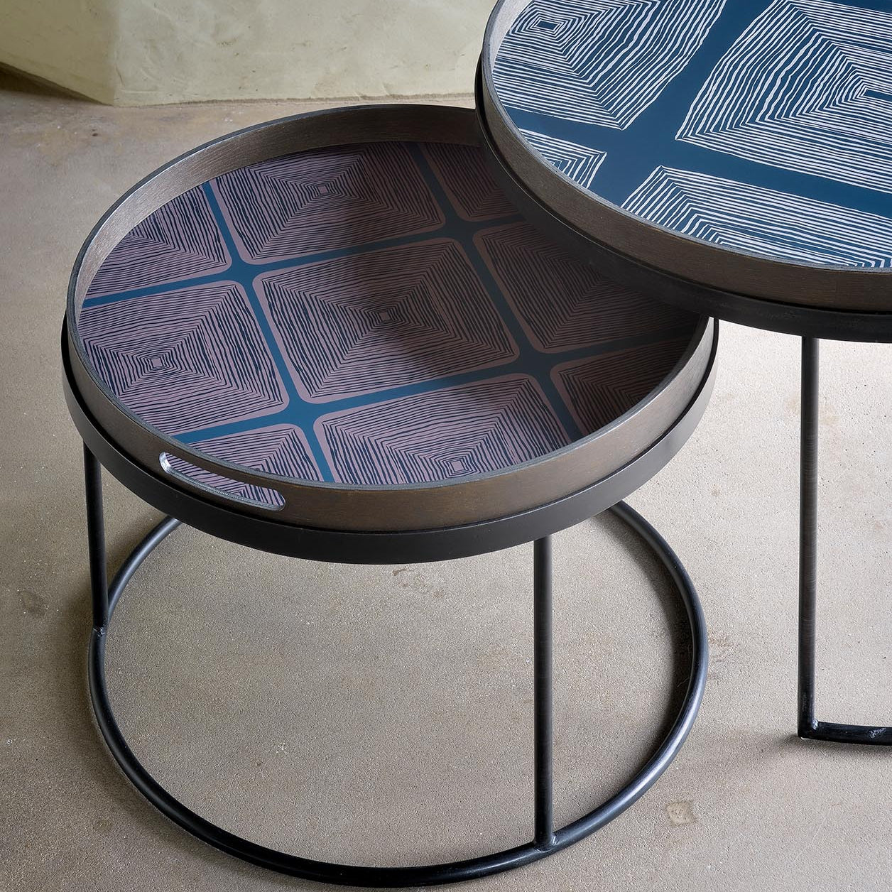 Ethnicraft Tray Round Coffee Table Set, FSC-certified solid wood furniture by Belgian brand