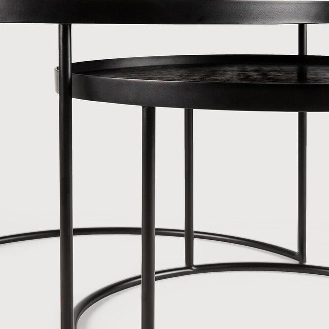 Ethnicraft Tray Round Coffee Table Set, FSC-certified solid wood furniture by Belgian brand