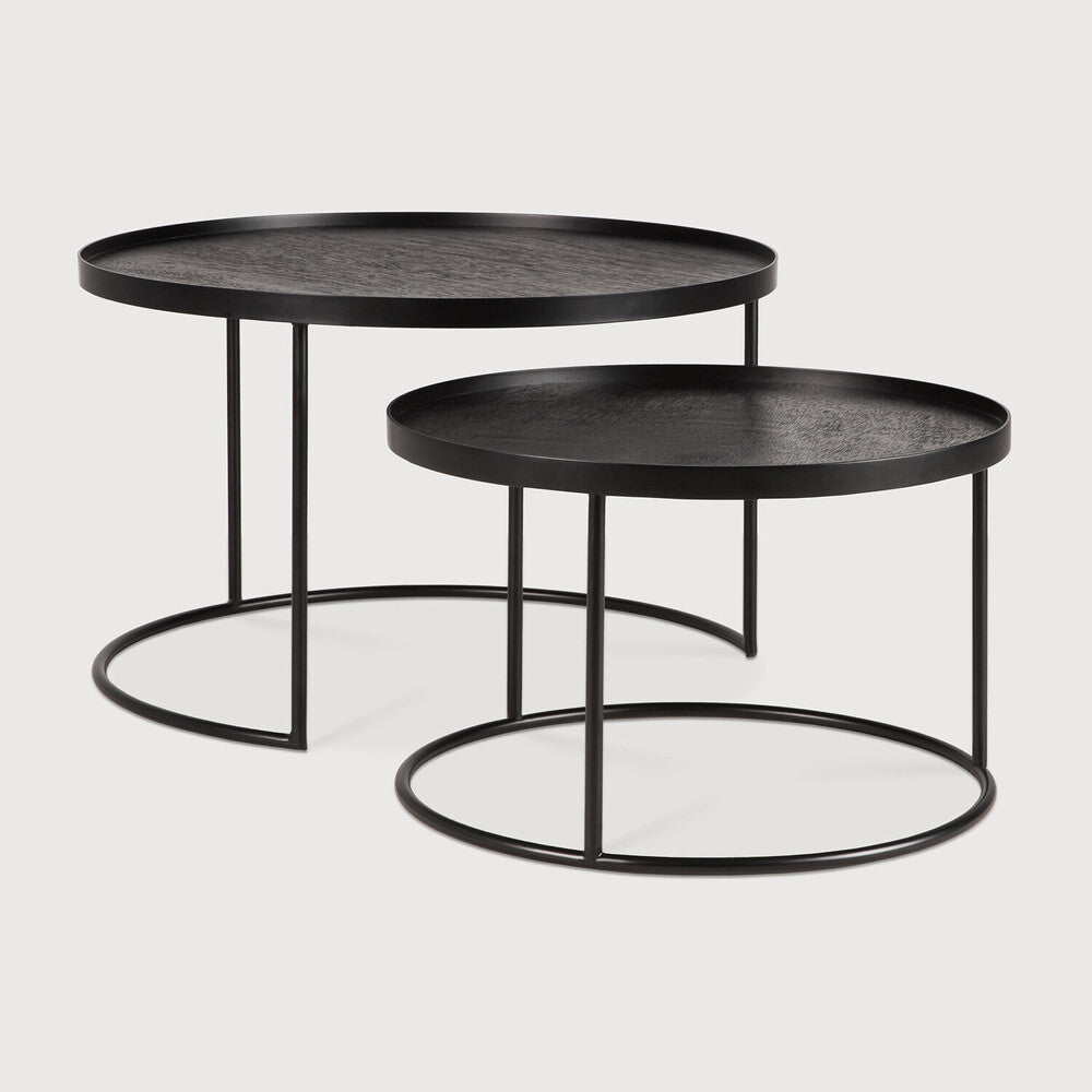Ethnicraft Tray Round Coffee Table Set, FSC-certified solid wood furniture by Belgian brand