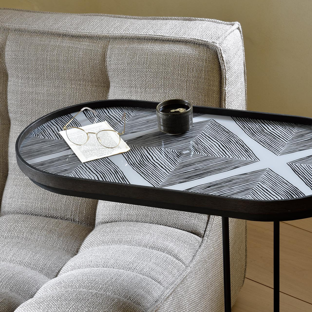 Ethnicraft Oblong Tray Side Table, FSC-certified solid wood furniture by Belgian brand