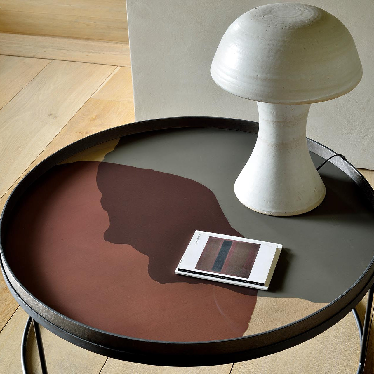 Ethnicraft Combined Dots Glass Tray with bronzed glass, Belgian-designed accessory