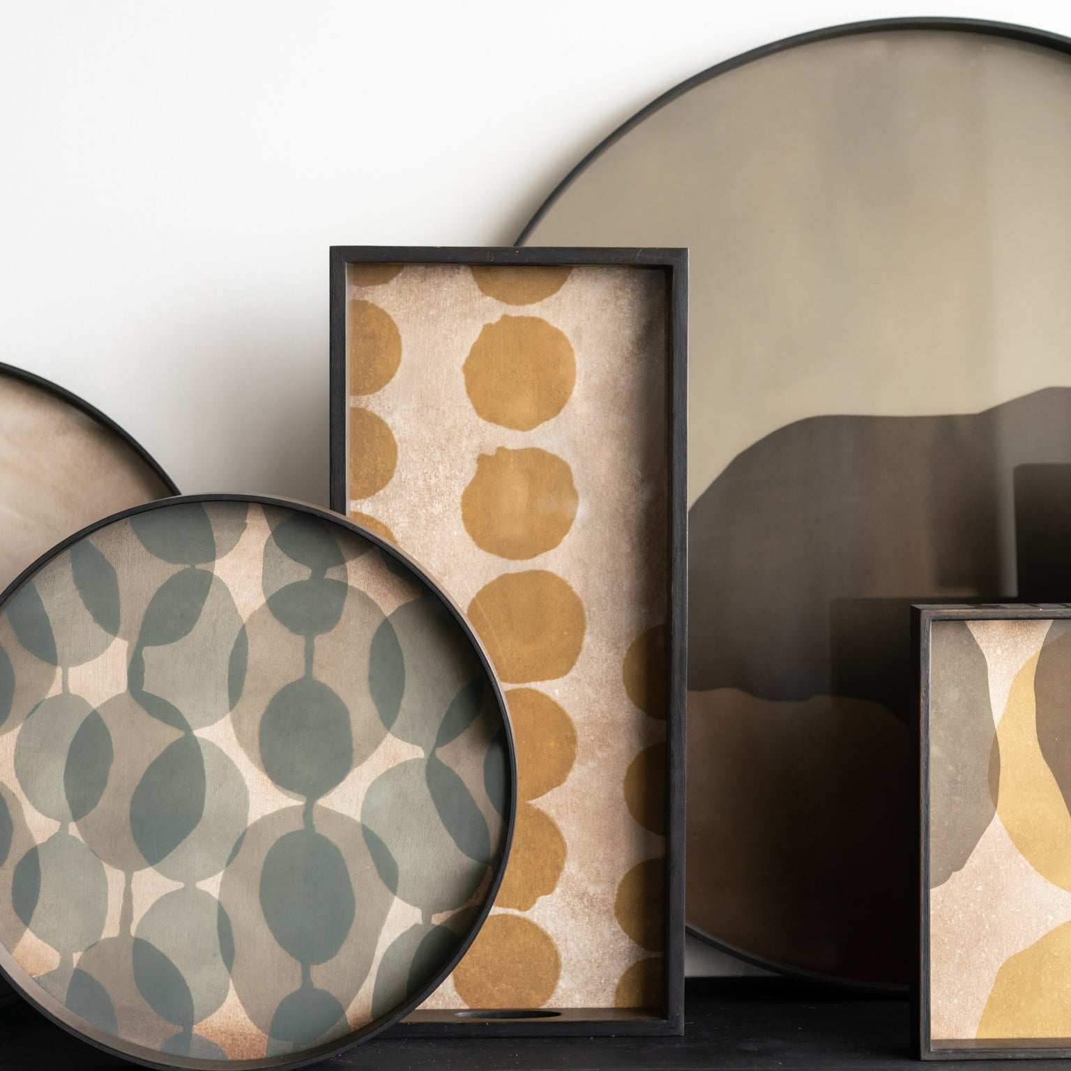 Ethnicraft Combined Dots Glass Tray with bronzed glass, Belgian-designed accessory