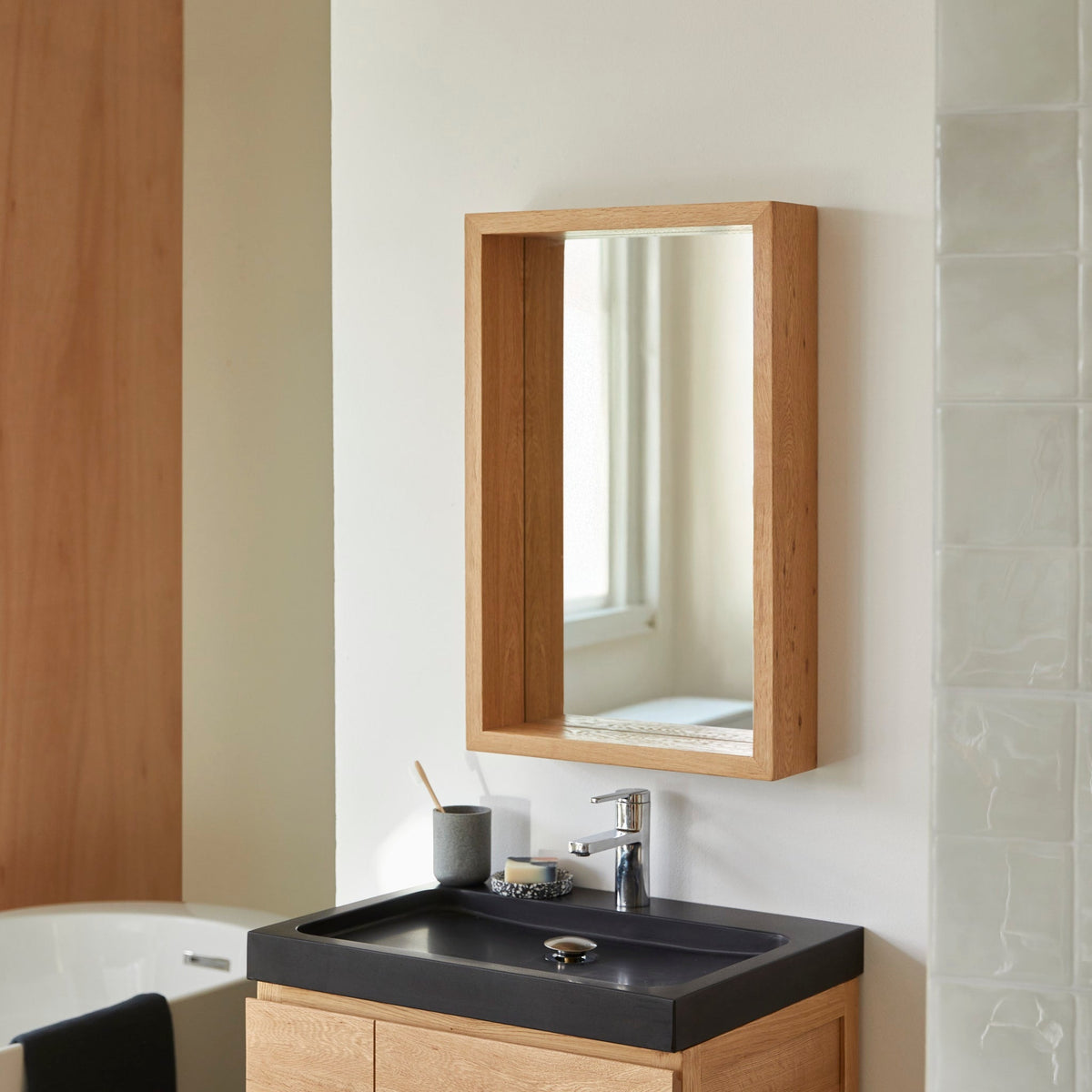 Tikamoon Easy wall mirror in solid oak, front view