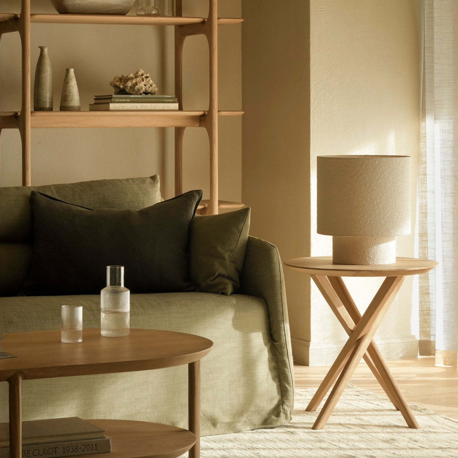 Ethnicraft Mikado Side Table in oak, FSC-certified solid oak, Belgian solid wood furniture