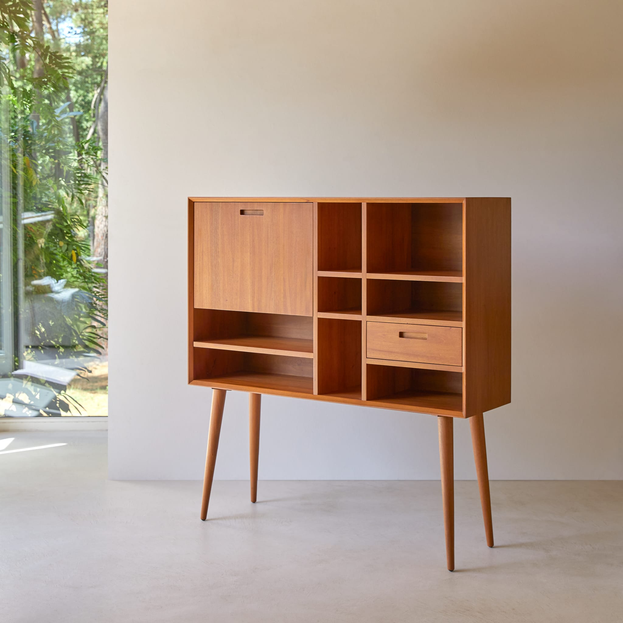 Tikamoon Magda highboard in solid mahogany, additional angle