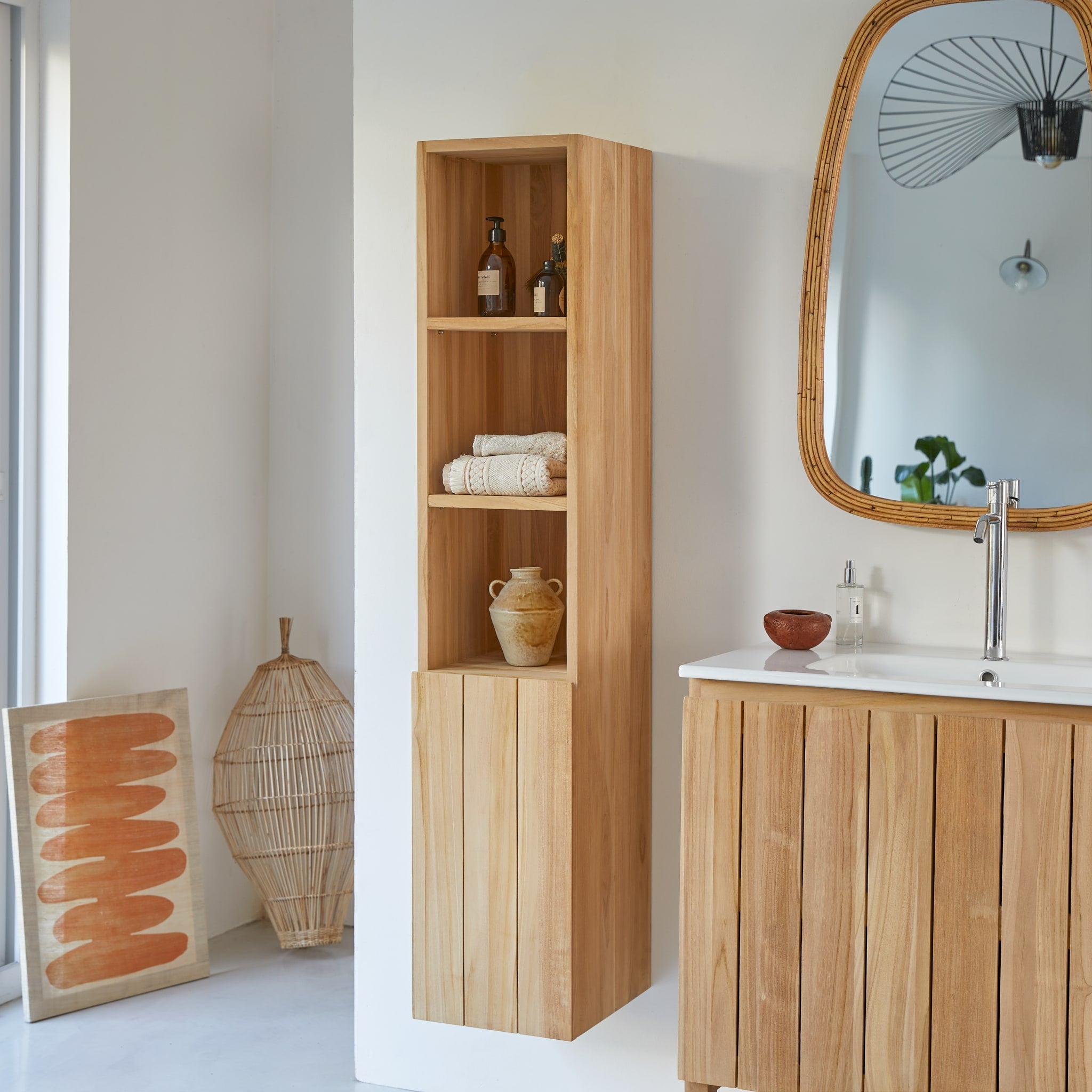 Tikamoon Jill wall-mounted bathroom cabinet in solid teak