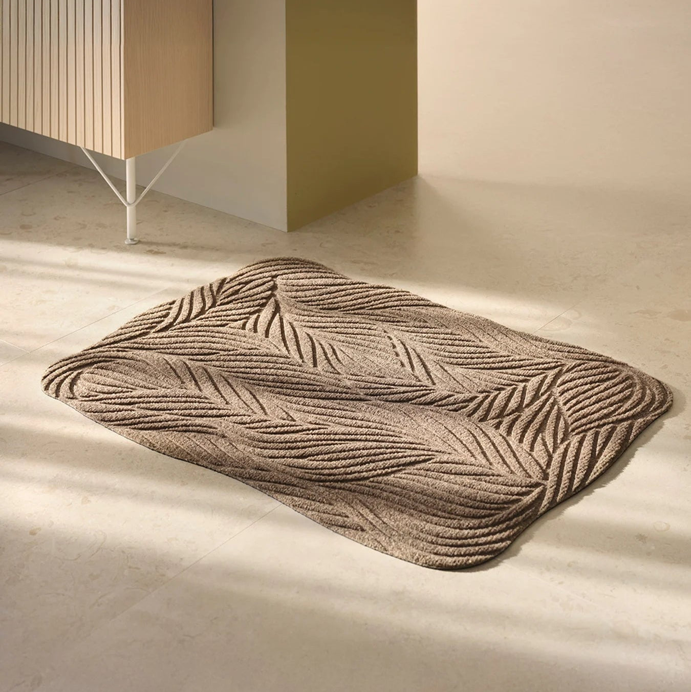 Heymat Twine All Weather Doormat doormat in Beige styled in an entryway, recycled PET yarn Norwegian design