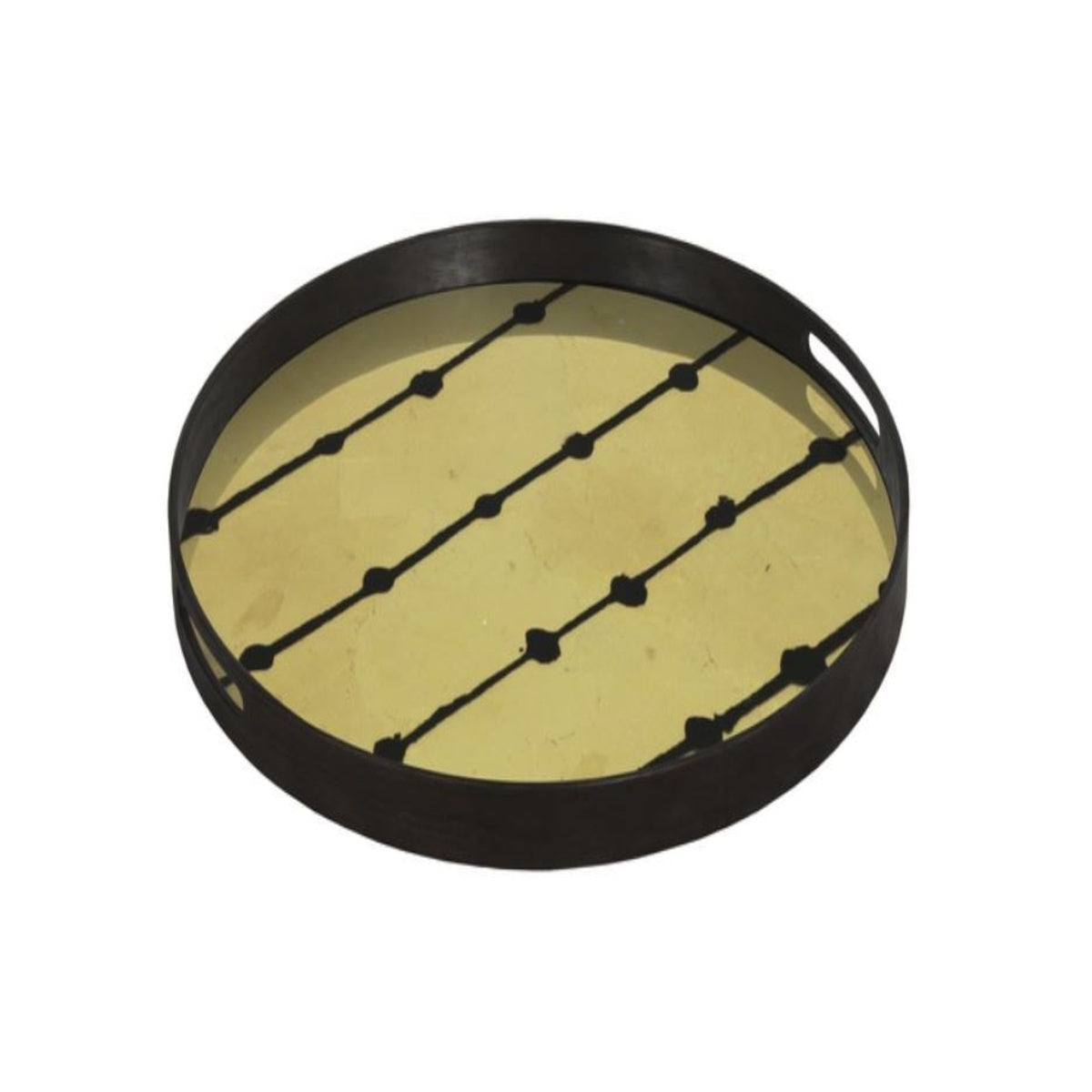 Ethnicraft Gold Leaf Dots glass tray, angled view