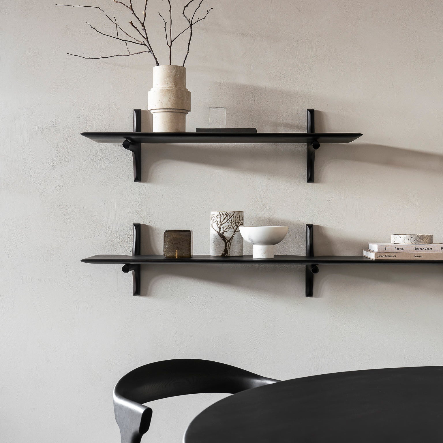 Ethnicraft PI Wall Shelf styled in a dining room