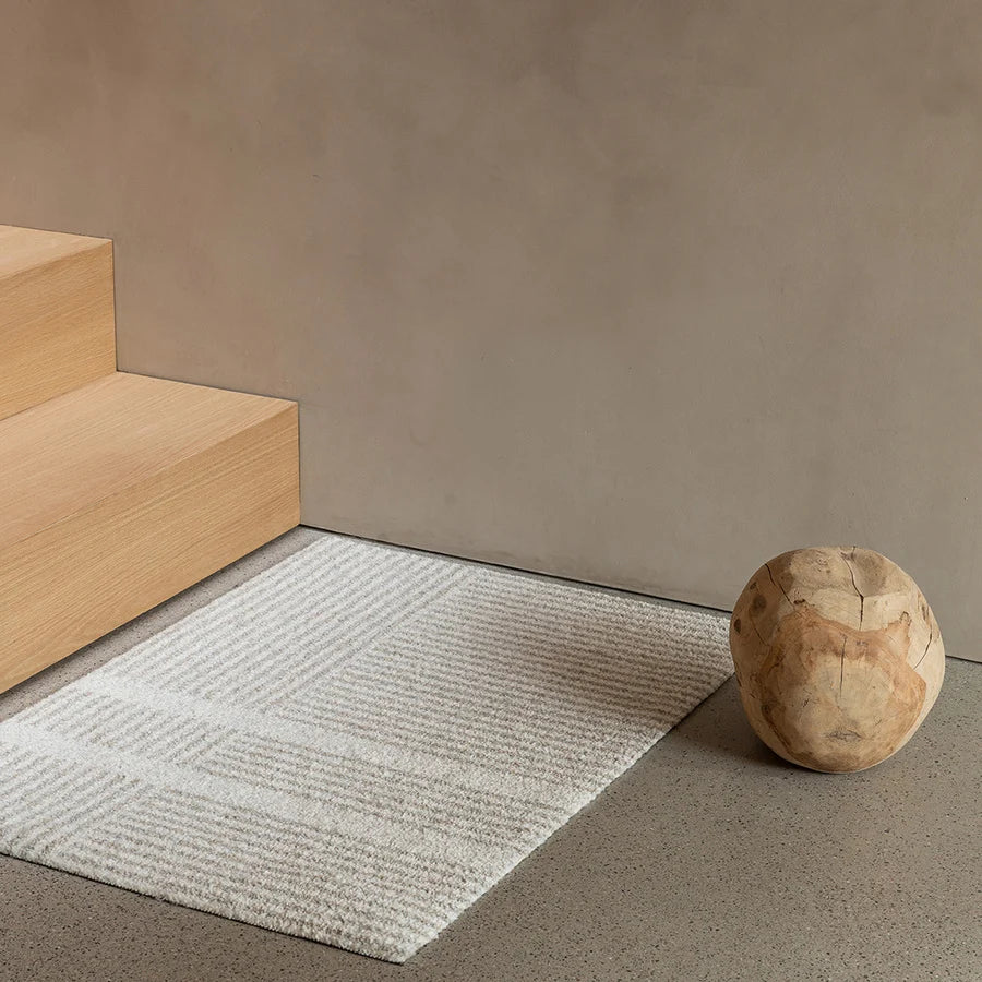 Heymat Løype Doormat in Breezy Beige, recycled PET yarn doormat, Norwegian sustainable design