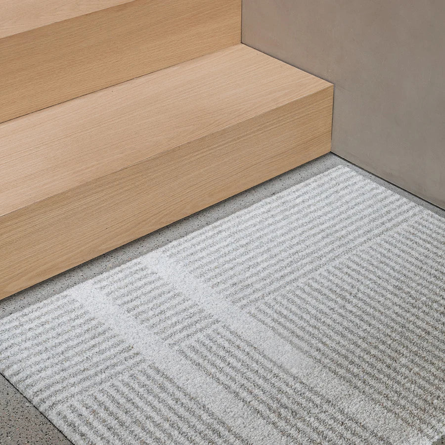 Heymat Løype Doormat in Breezy Beige, recycled PET yarn doormat, Norwegian sustainable design