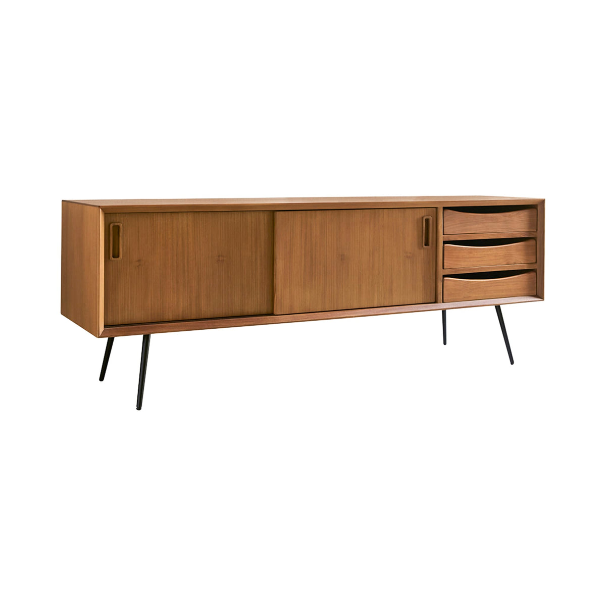 Simen mahogany TV stand styled in a living room, alternate angle