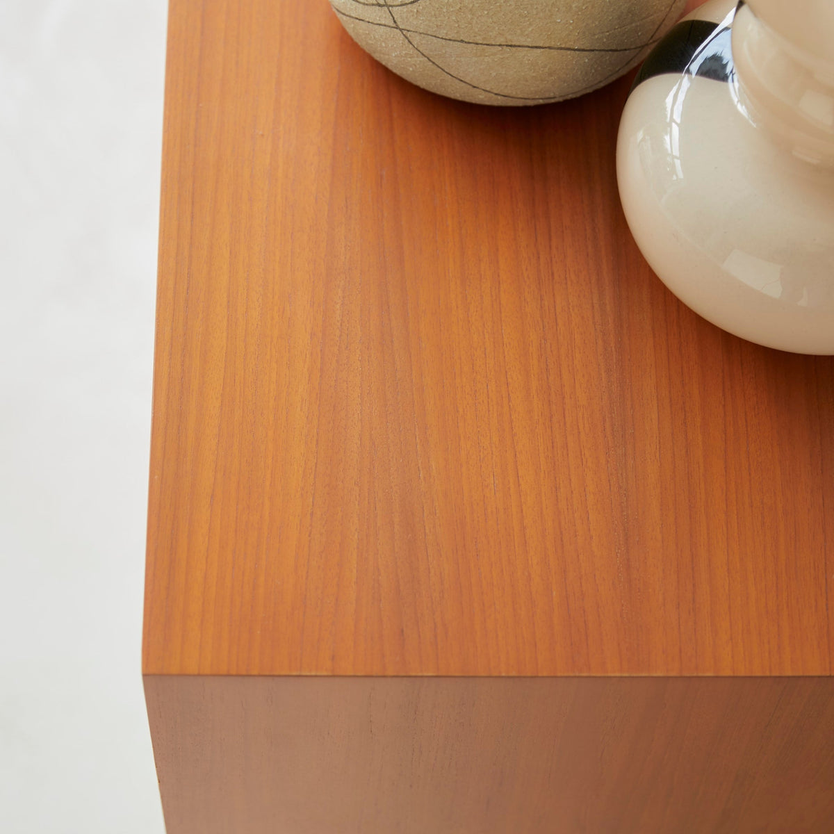 Simen mahogany TV stand, side angle showing metal hairpin legs