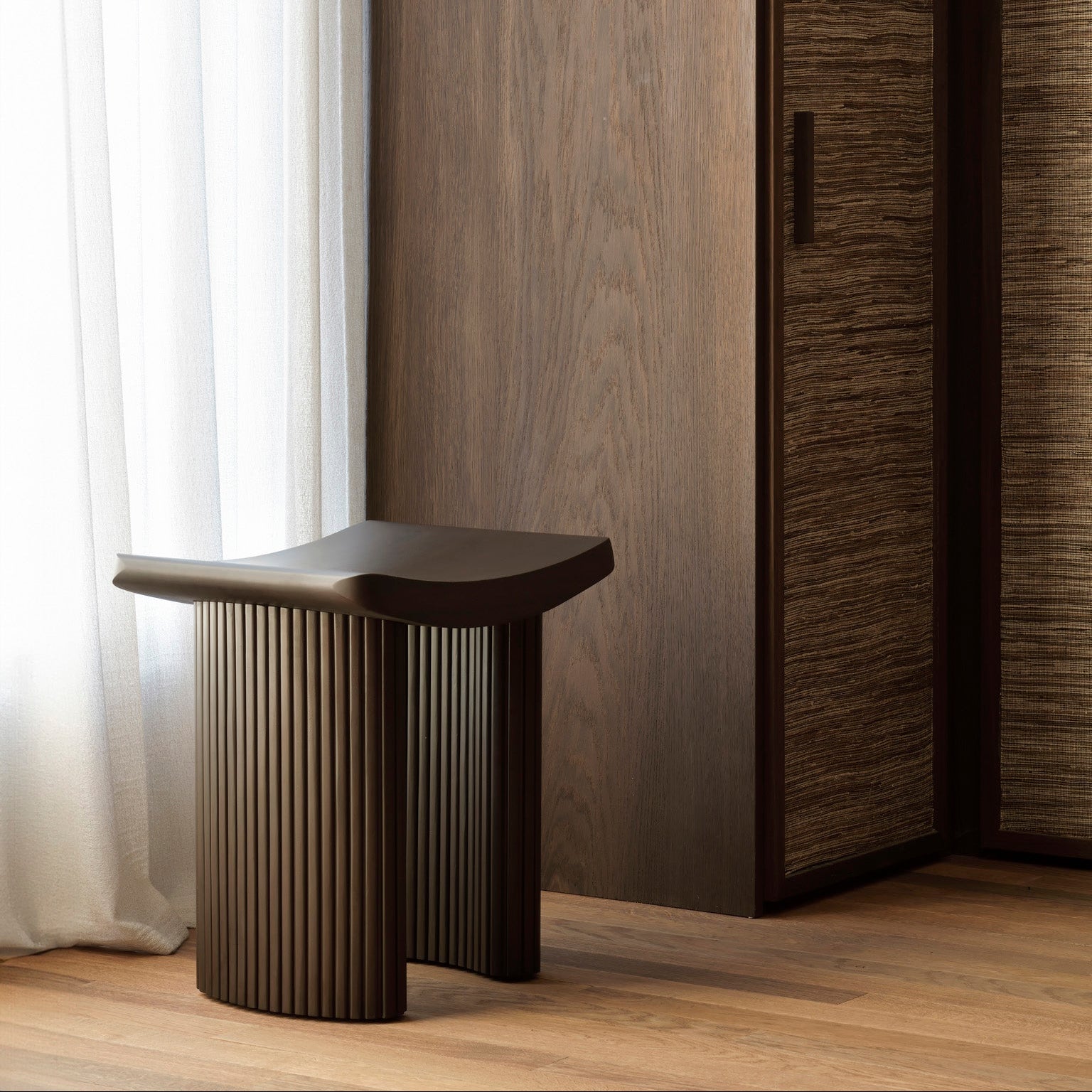Ethnicraft Roller Max Stool in mahogany, FSC-certified solid mahogany with varnished finish