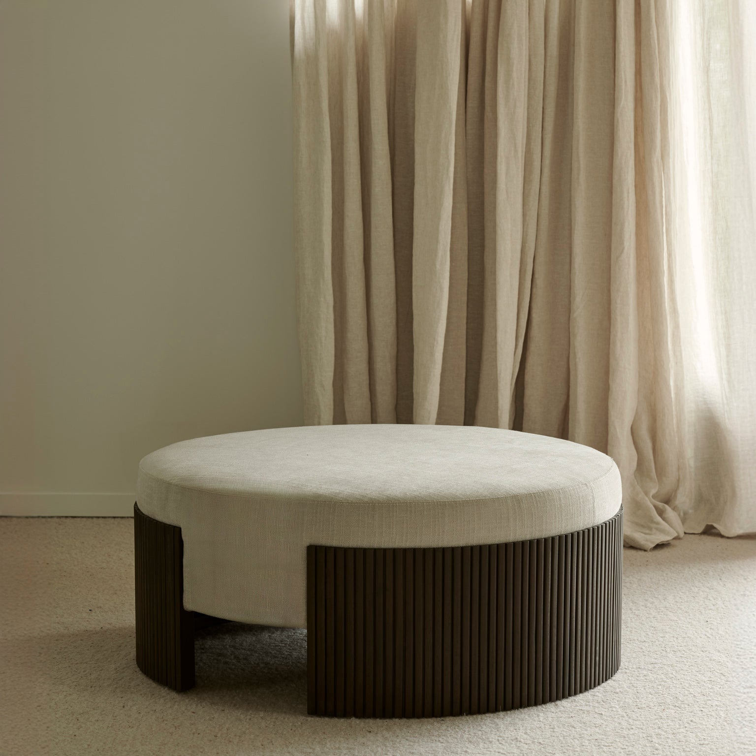 Ethnicraft Roller Max Pouf with FSC-certified solid wood frame, Belgian design