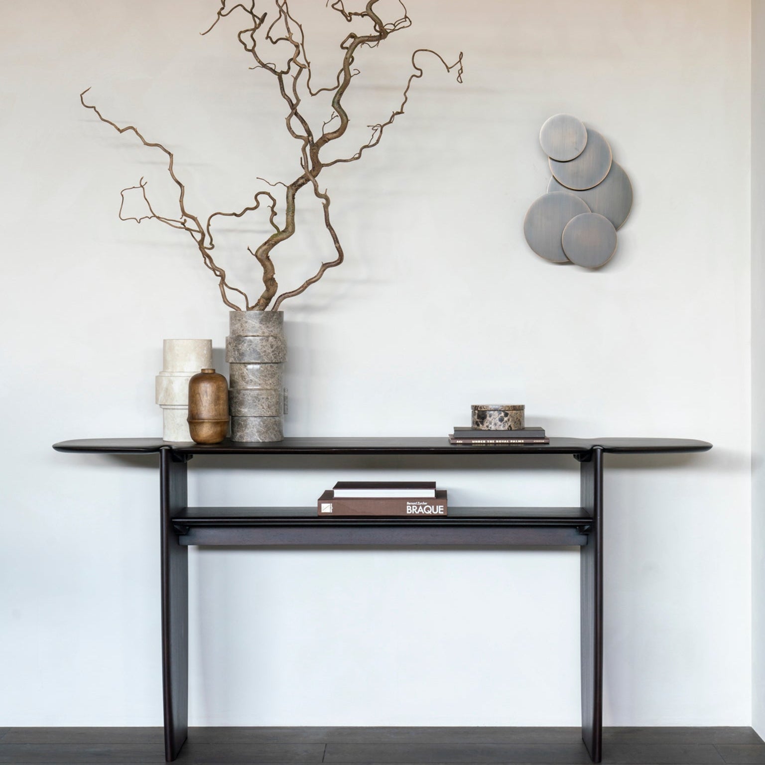 Ethnicraft Pi Console Table in mahogany, FSC-certified solid mahogany with varnished finish