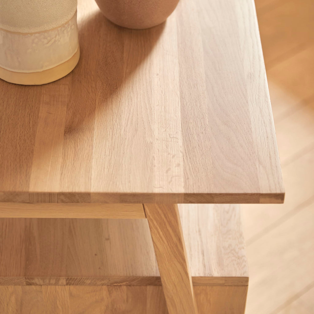 Tikamoon Pola oak sideboard, side view
