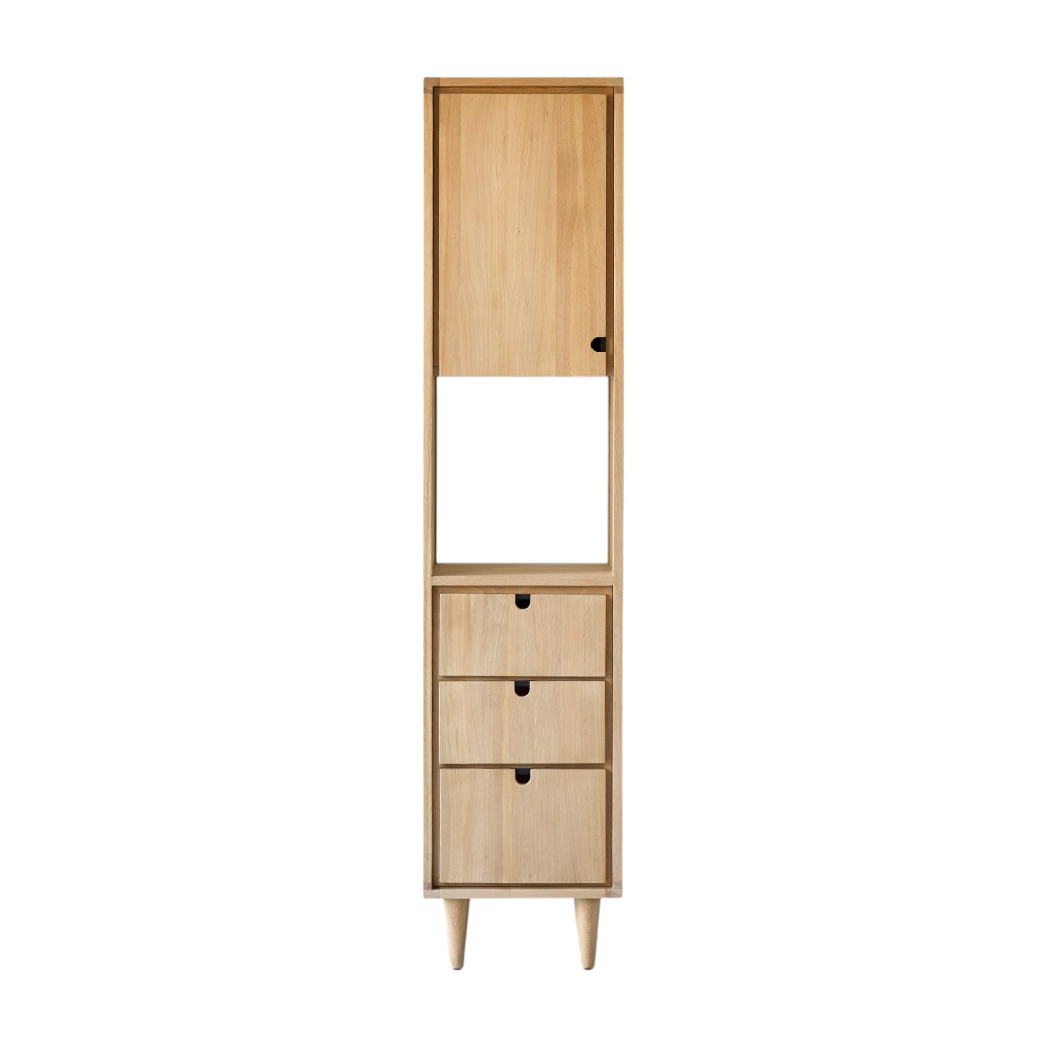 Close-up of door hardware and hinge detail on the Tikamoon Jonàk bathroom cabinet