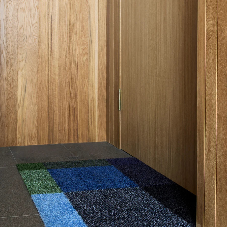 Heymat Mix Doormat in Forest, recycled PET yarn doormat, Norwegian sustainable design